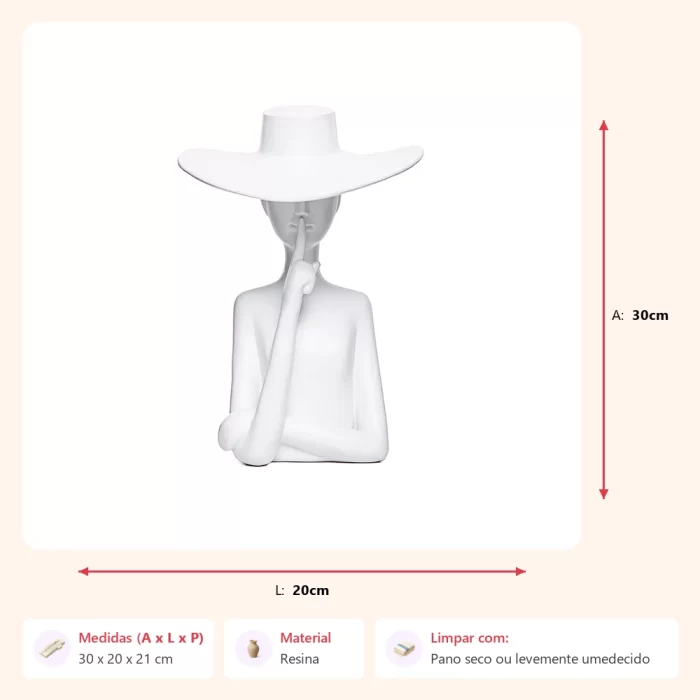 Escultura figura com chapéu silêncio 30x20x21cm - Imagem 2