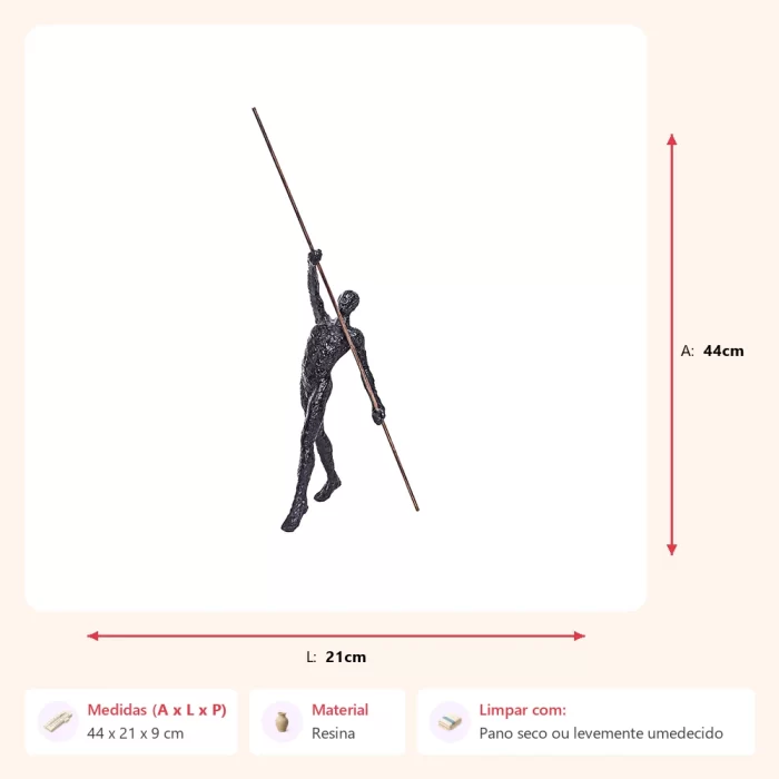 Escultura atleta curvado com vara 44x21x9cm - Imagem 2