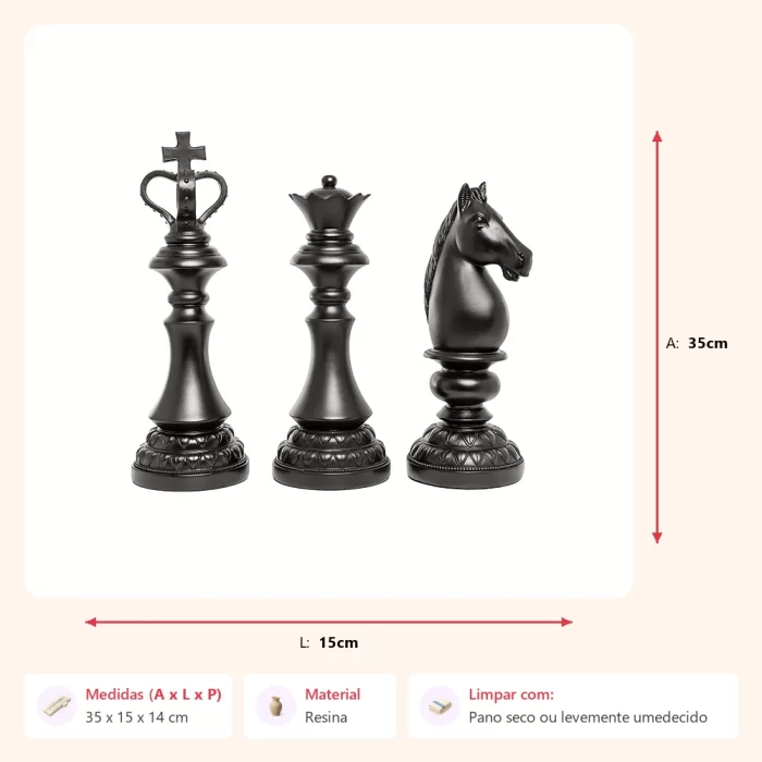 Alternative view of Escultura xadrez preta 35x15x14cm