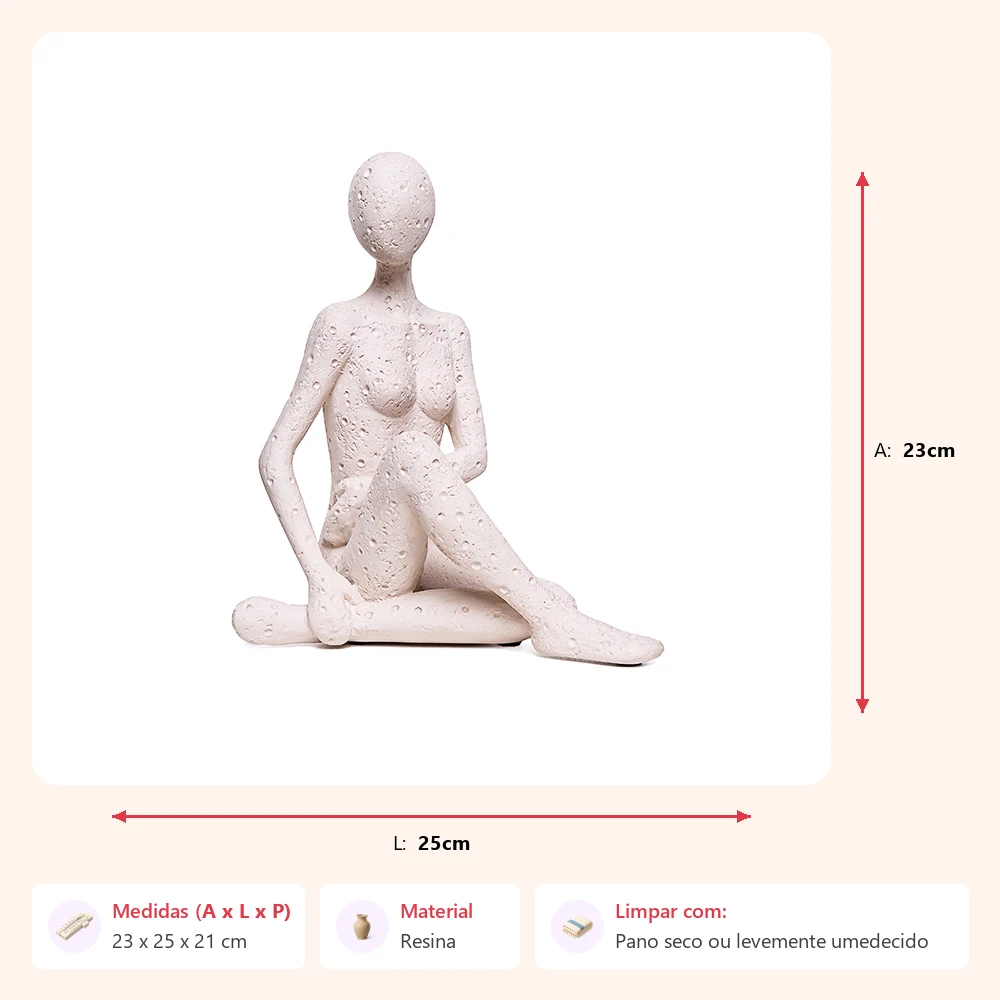 Escultura mulher fazendo pose creme 23x25x21cm - Imagem 2