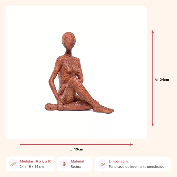 Escultura mulher fazendo pose terracota 24x19x14cm - Imagem 2