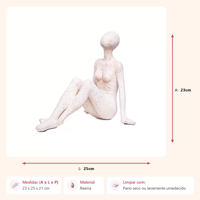 Escultura mulher pensativa creme 23x25x21cm - Imagem 2