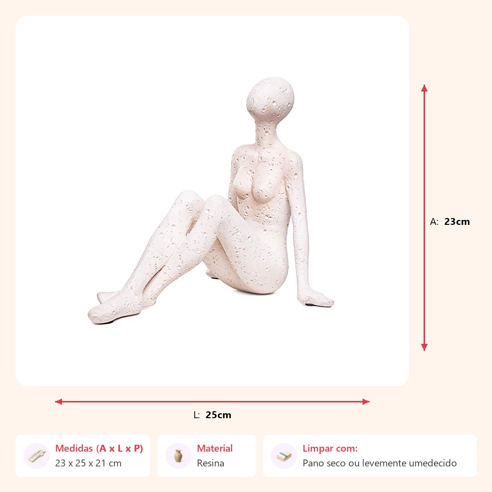 Escultura mulher pensativa creme 23x25x21cm - Imagem 2