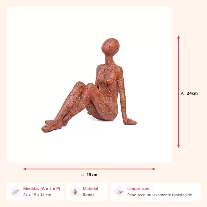 Escultura mulher pensativa terracota 24x19x14cm - Imagem 2