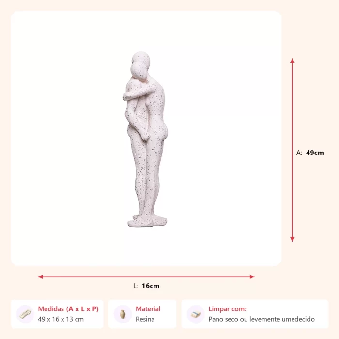 Escultura casal abraçado creme 49x16x13cm - Imagem 2