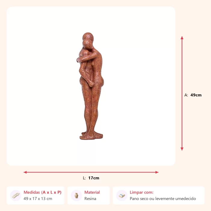 Escultura casal abraçado terracota 49x17x13cm - Imagem 2
