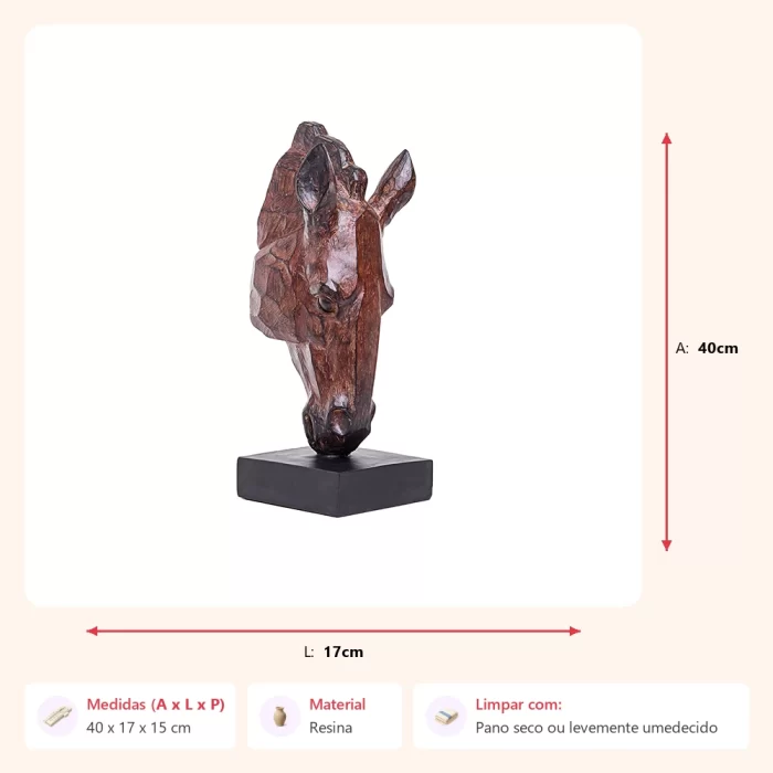 Escultura cabeça de cavalo 40x17x15cm - Imagem 2