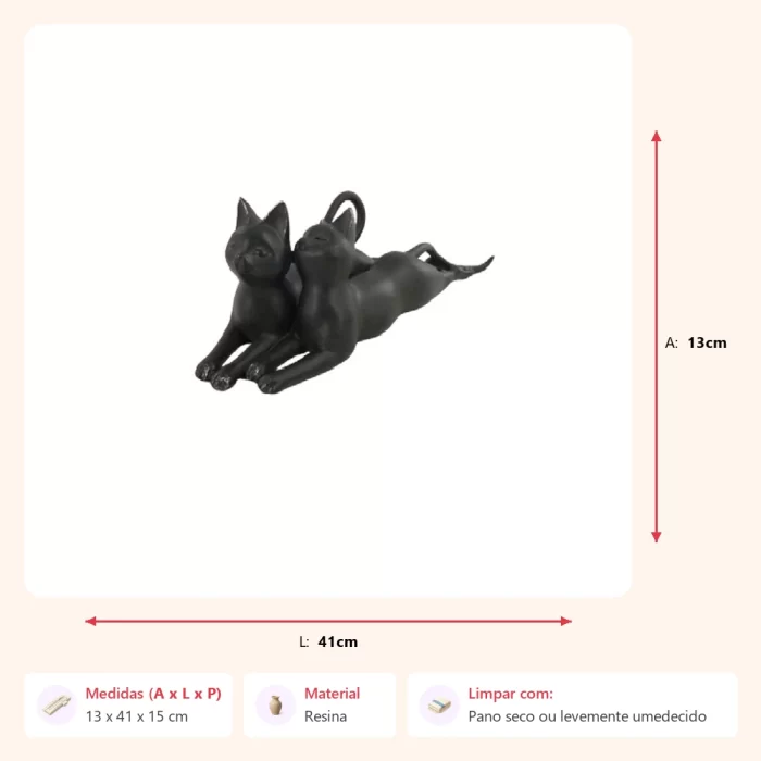 Escultura gatos deitados 13x41x15cm - Imagem 2
