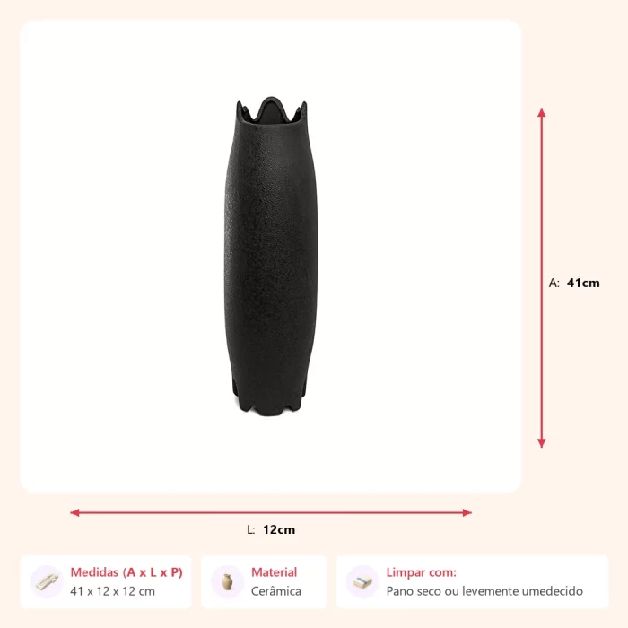 Vaso vista preto 41x12x12cm - Imagem 2