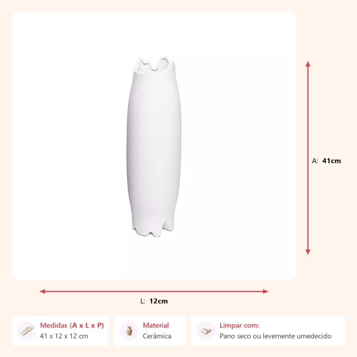 Vaso vista branco areia 41x12x12cm - Imagem 2
