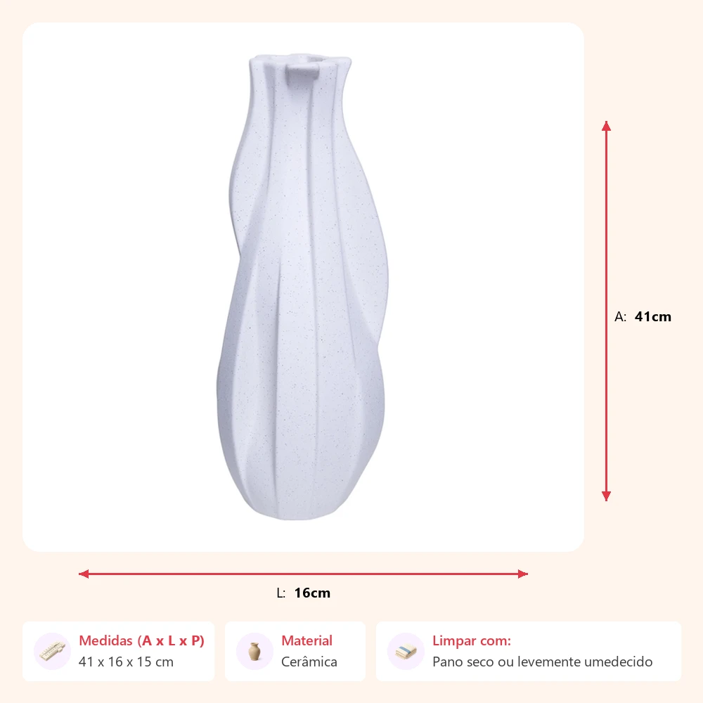 Vaso sinuoso branco areia 41x16x15cm - Imagem 2