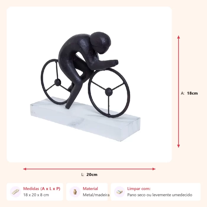 Escultura homem na bicicleta na base 18x20x8cm - Imagem 2