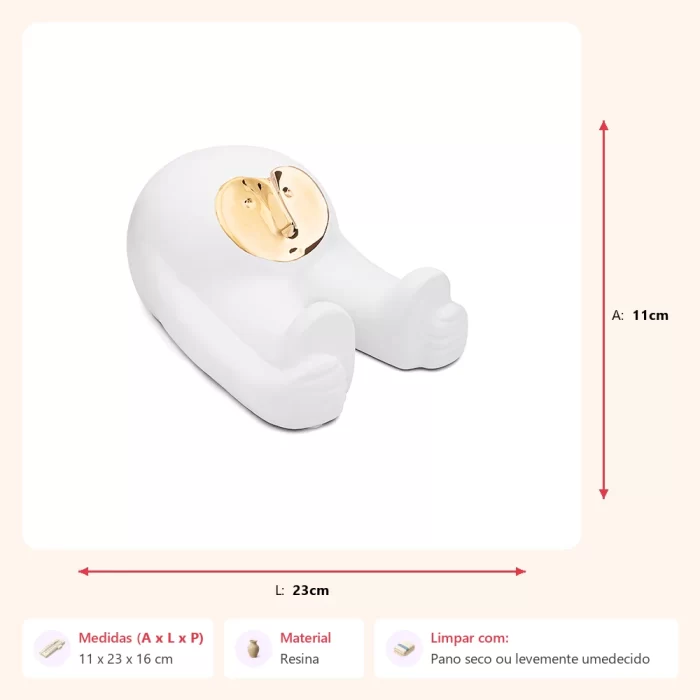 Escultura max alongando branco e dourado 11x23x16cm - Imagem 2