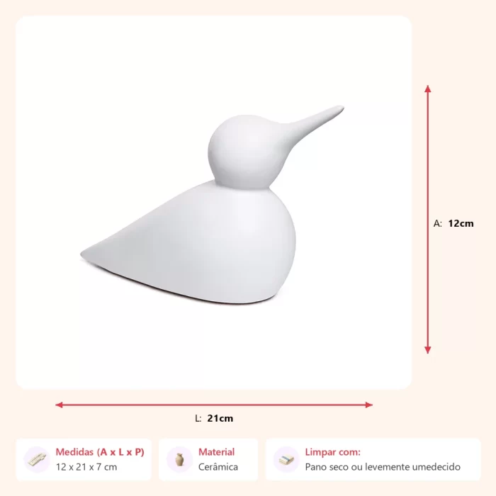Escultura passaro branco 12x21x7cm - Imagem 2