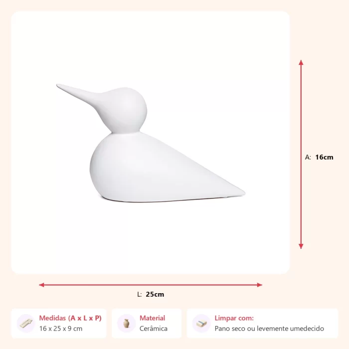 Escultura passaro branco 16x25x9cm - Imagem 2