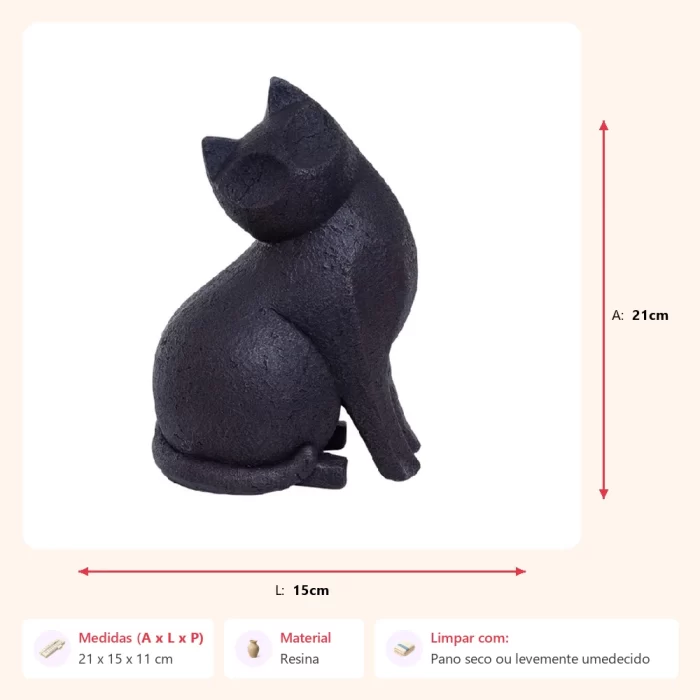 Escultura gato preto 21x15x11cm - Imagem 2