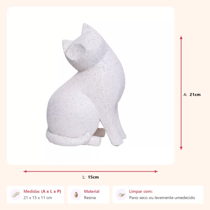 Escultura gato branco areado 21x15x11cm - Imagem 2