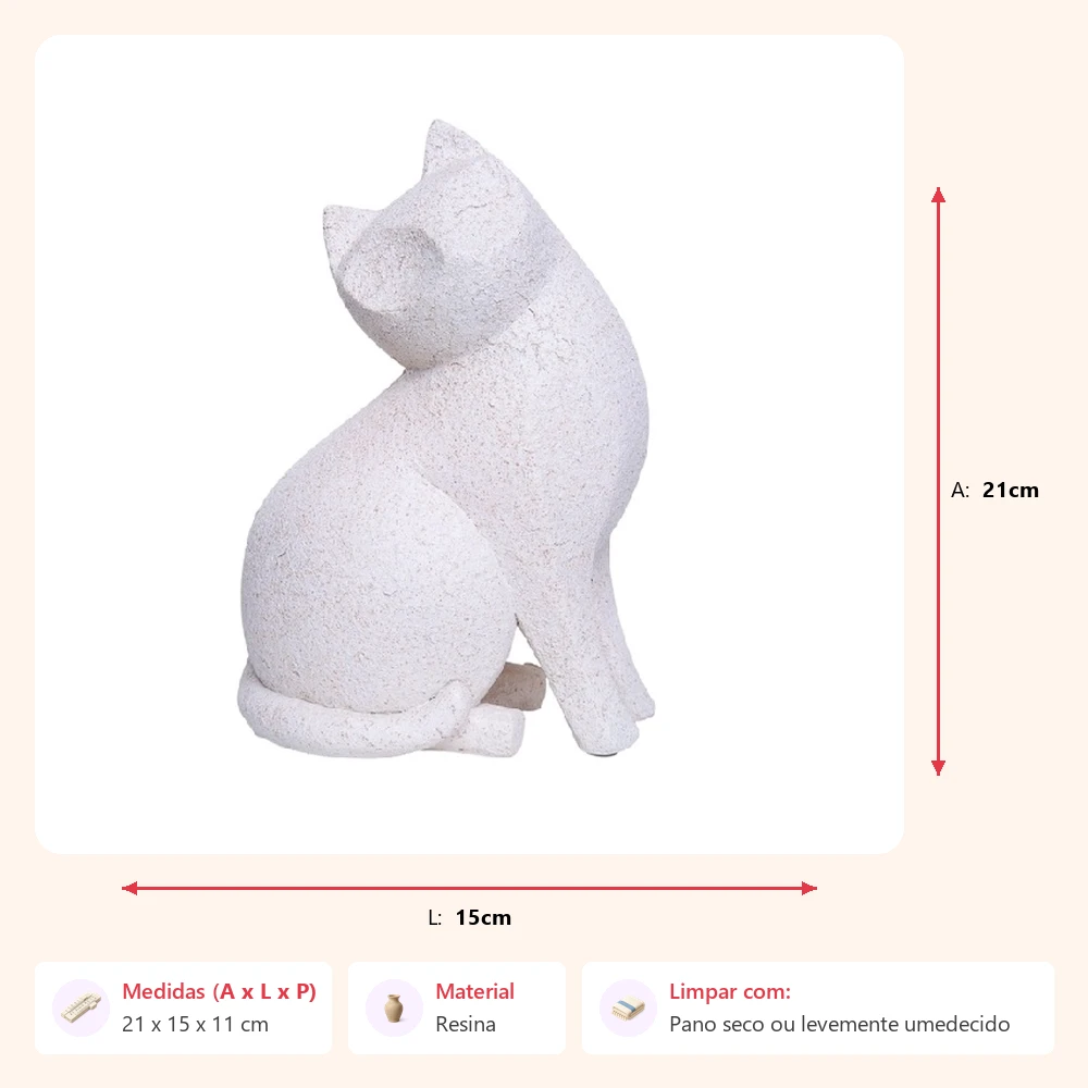 Escultura gato branco areado 21x15x11cm - Imagem 2