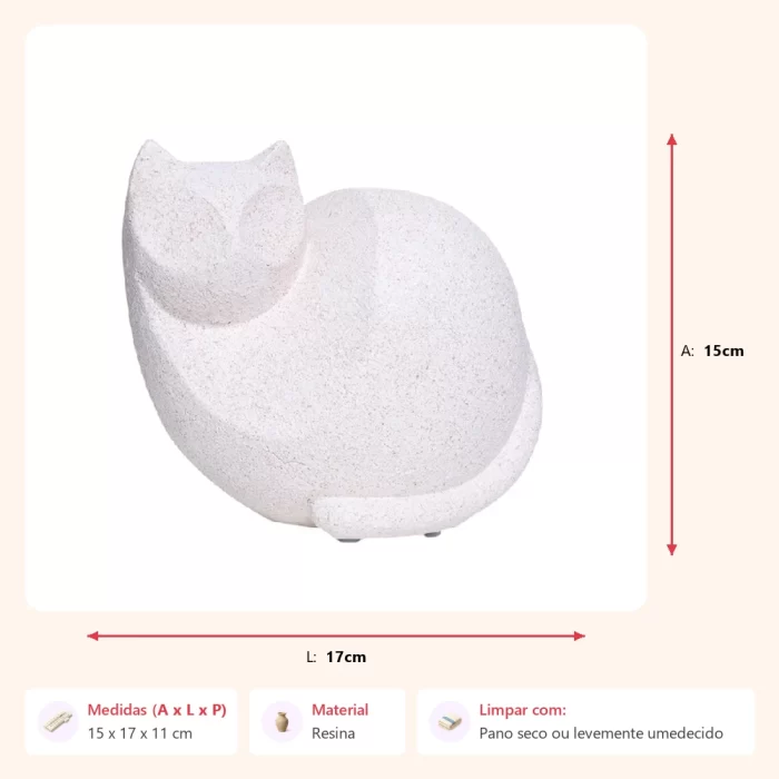 Escultura gato branco areado 15x17x11cm - Imagem 2