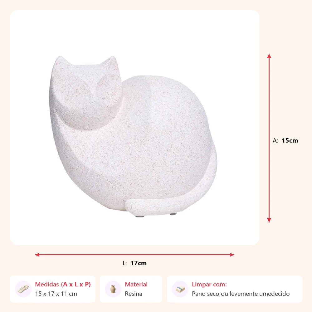 Escultura gato branco areado 15x17x11cm - Imagem 2