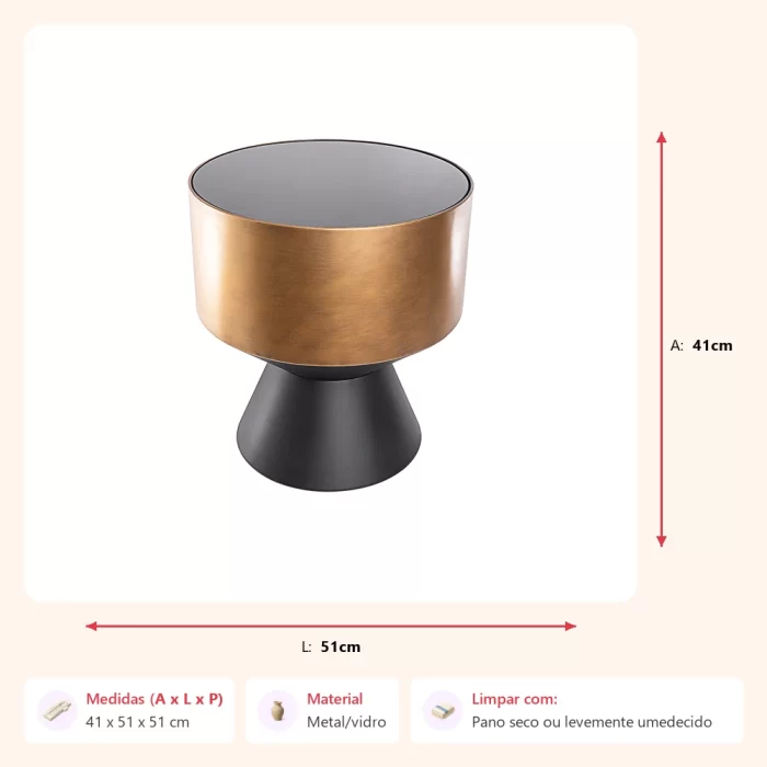 Mesa lateral conica 41x51x51cm - Imagem 2
