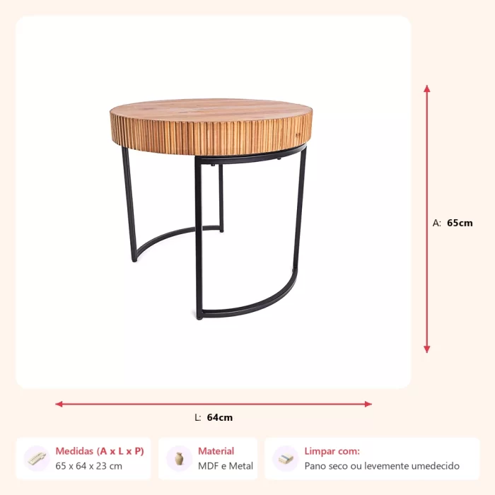 Mesa lateral vintage 65x64x23cm - Imagem 2