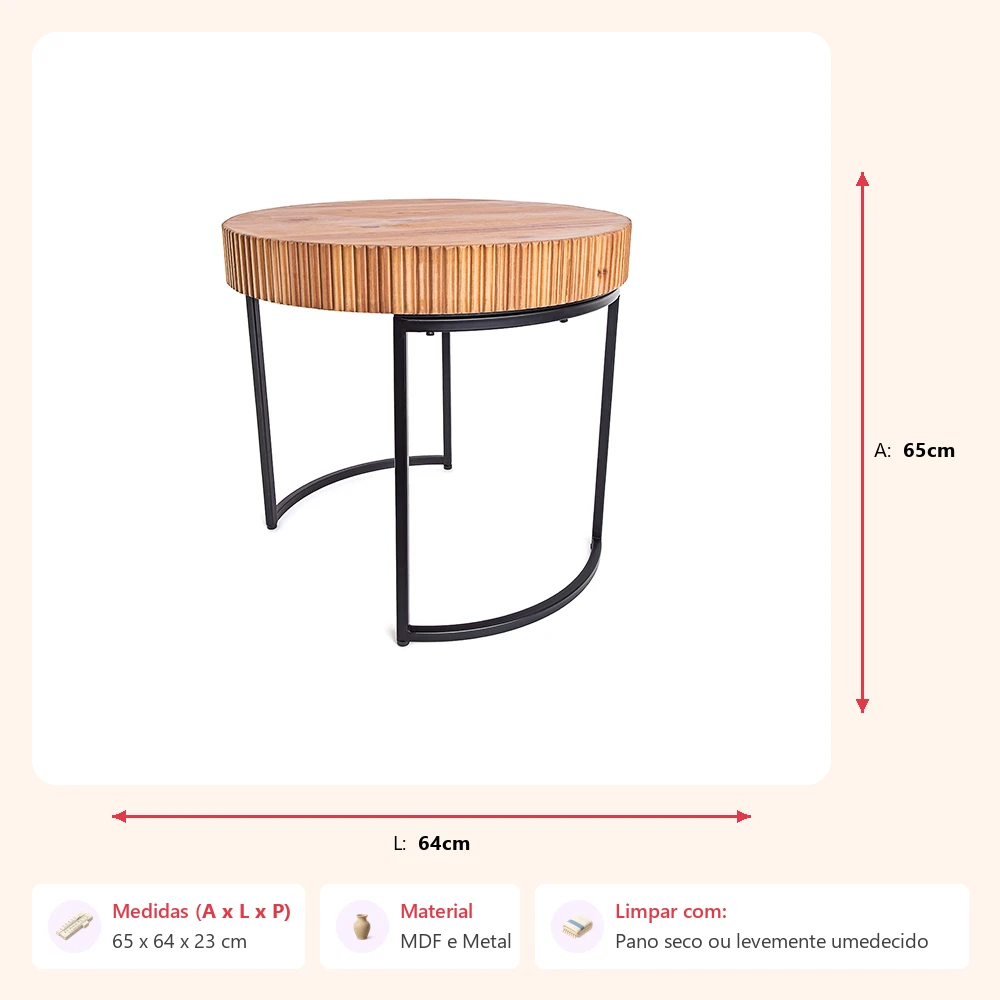 Mesa lateral vintage 65x64x23cm - Imagem 2