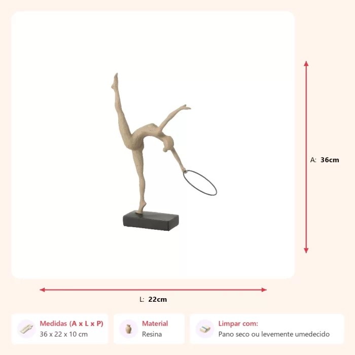 Alternative view of Escultura ginasta com argola 36x22x10cm