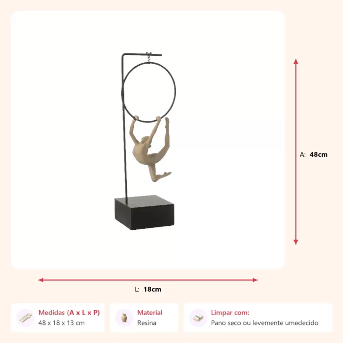 Alternative view of Escultura ginasta segurando argola 48x18x13cm