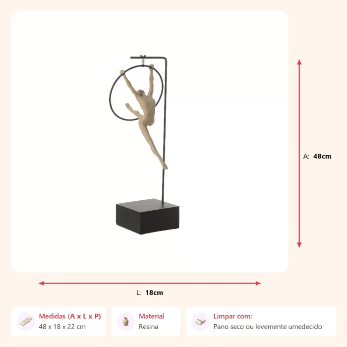 Alternative view of Escultura ginasta na argola 48x18x22cm