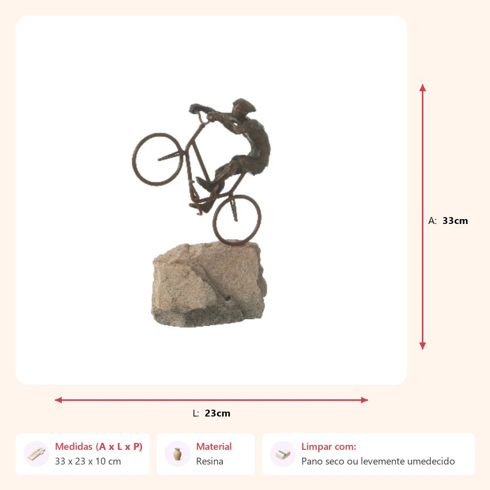 Escultura ciclista na pedra 33x23x10cm - Imagem 2