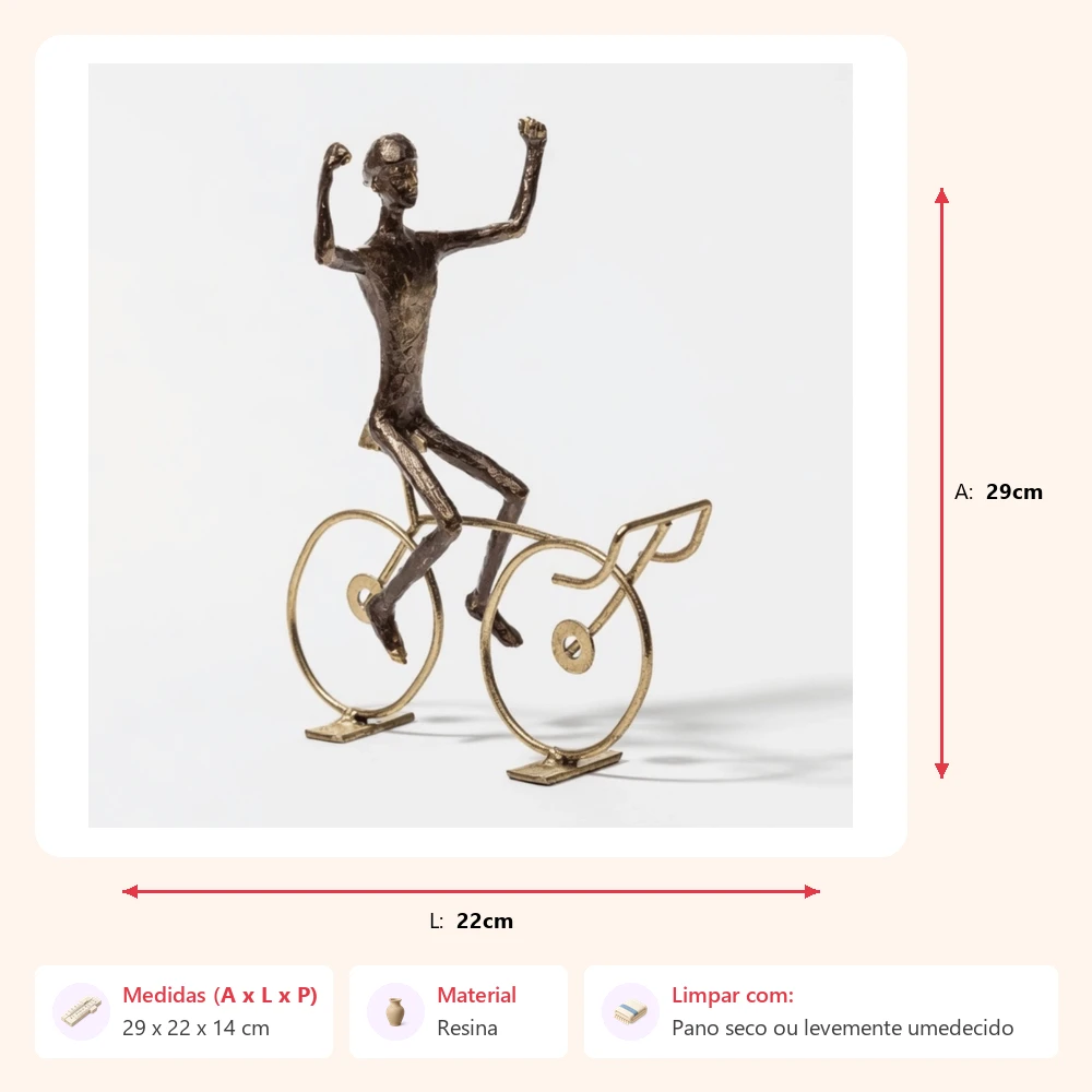 Escultura ciclista vitorioso 29x22x14cm - Imagem 2