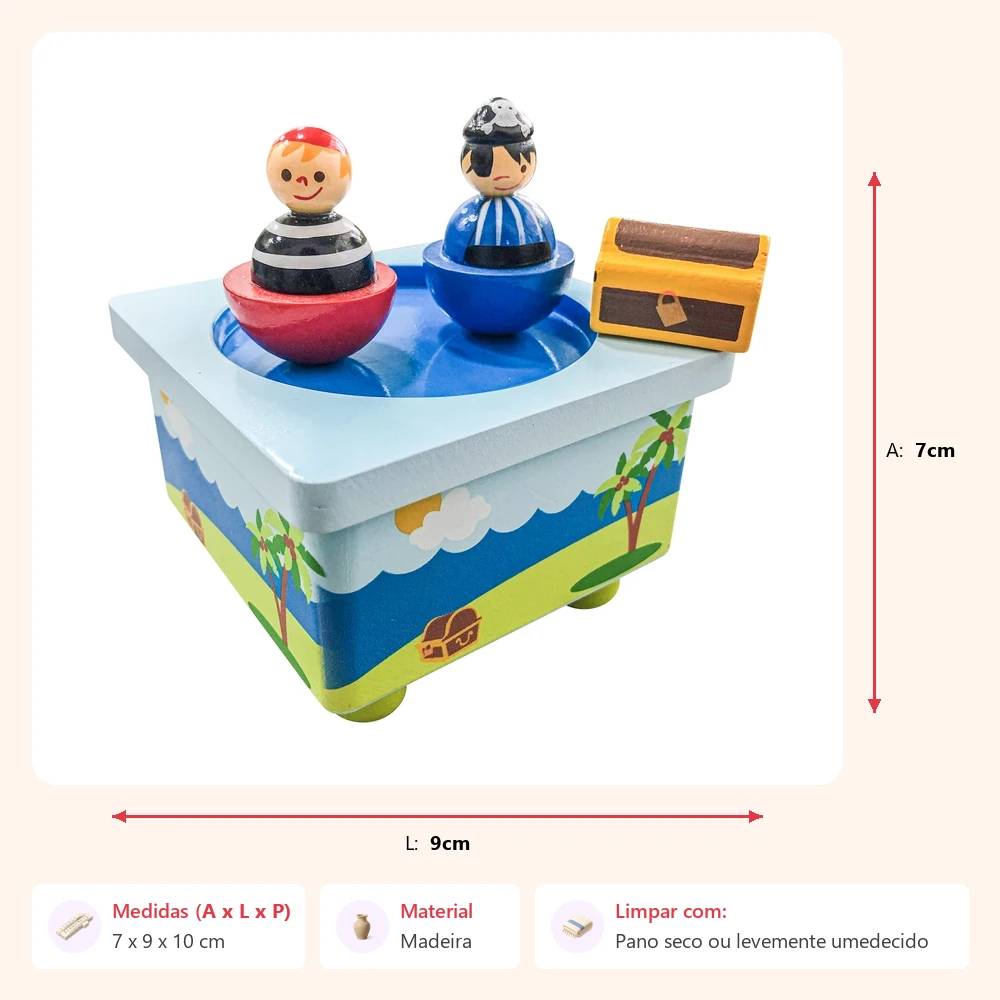 Caixa de música piratas com baú 7x9x10cm - Imagem 2
