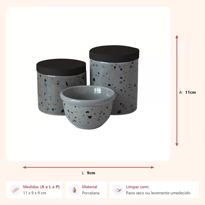 Kit higiene terrazzo preto 11x9x9cm - Imagem 2