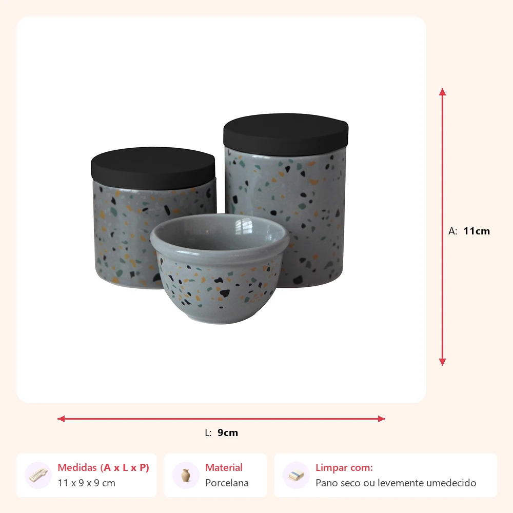 Kit higiene terrazzo preto 11x9x9cm - Imagem 2