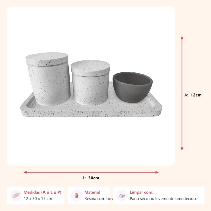 Kit higiene granilite cinza 12x30x15cm - Imagem 2