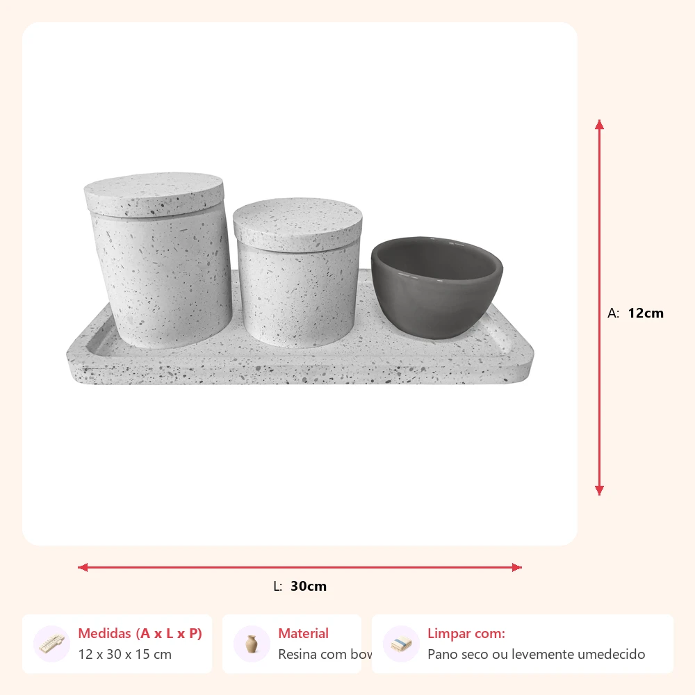 Kit higiene granilite cinza 12x30x15cm - Imagem 2