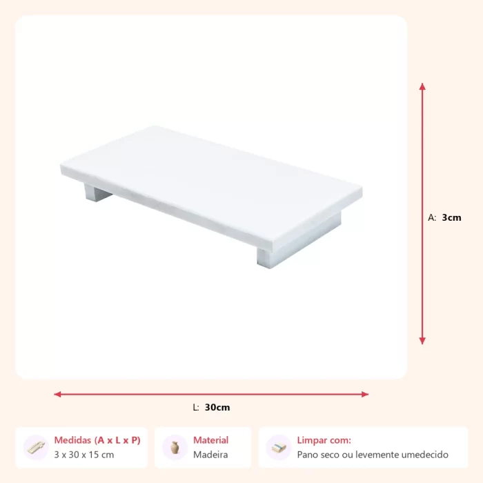Bandeja pé reto branca 3x30x15cm - Imagem 2