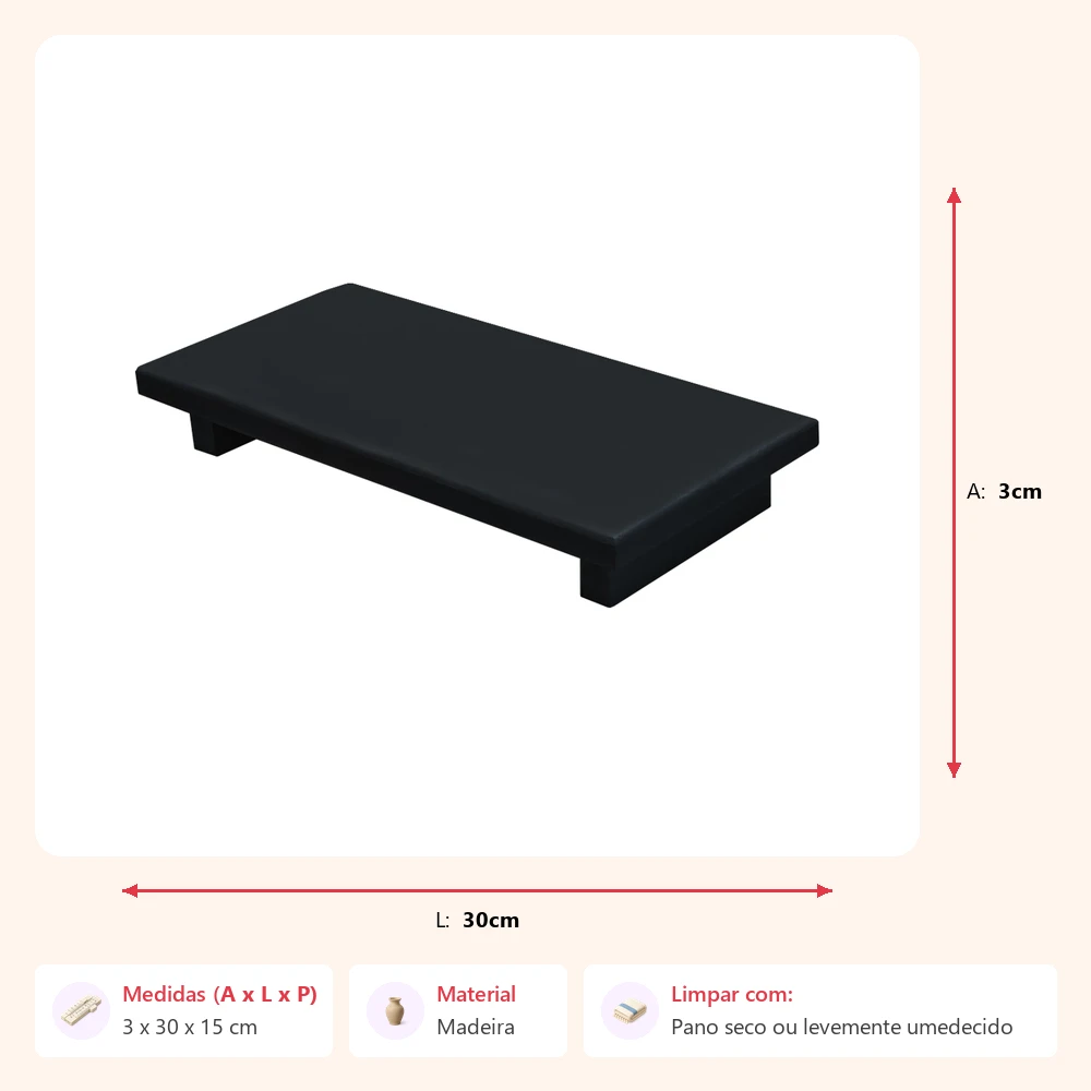 Bandeja pé reto preta 3x30x15cm - Imagem 2