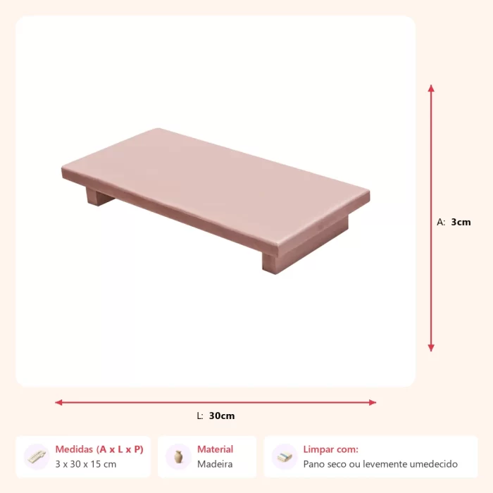Bandeja pé reto rosa queimado 3x30x15cm - Imagem 2