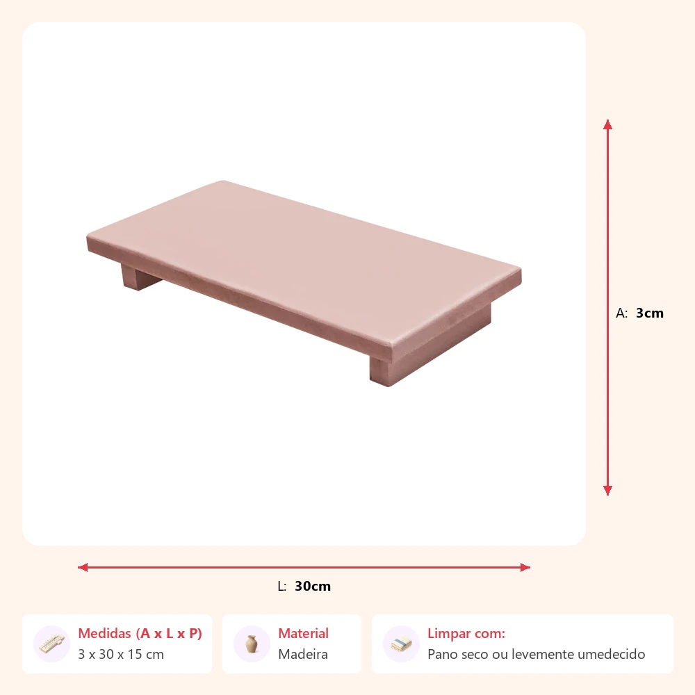 Bandeja pé reto rosa queimado 3x30x15cm - Imagem 2