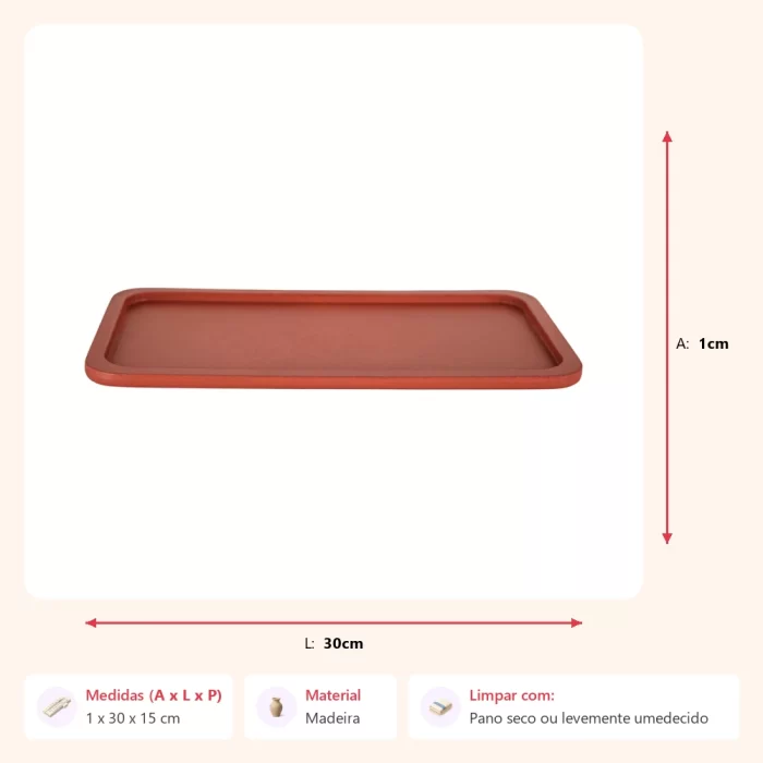 Bandeja borda rasa terracota 1x30x15cm - Imagem 2