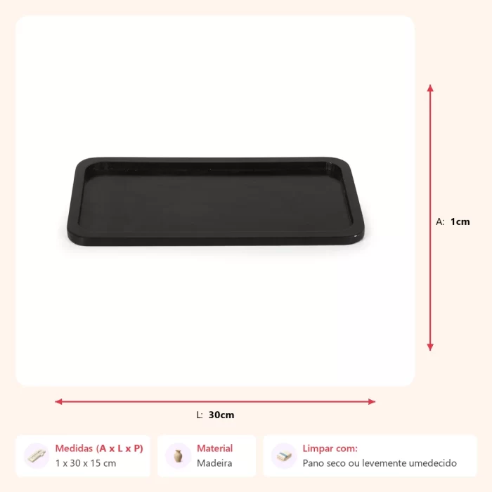 Bandeja borda rasa preta 1x30x15cm - Imagem 2