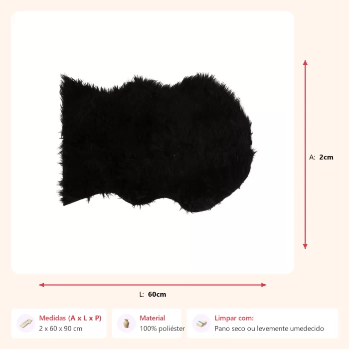 Tapete peludo preto 2x60x90cm - Imagem 2