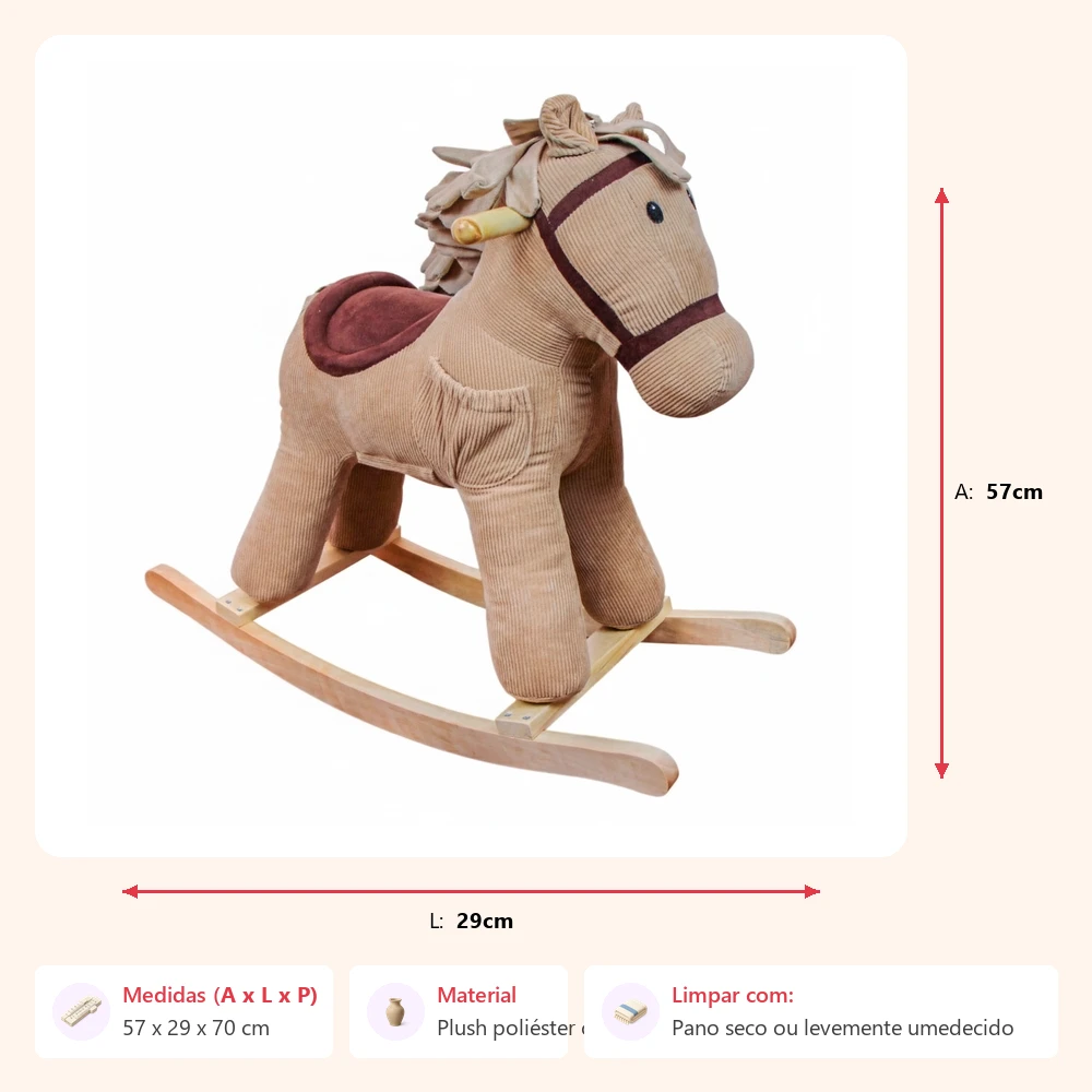 Cavalo balanço musical 57x29x70cm - Imagem 2