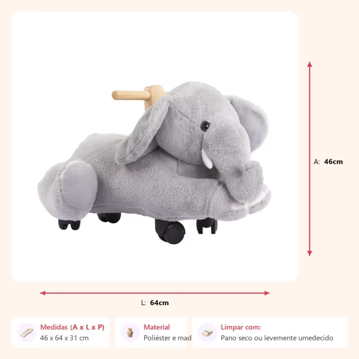 Elefante de rodinha 46x64x31cm - Imagem 2
