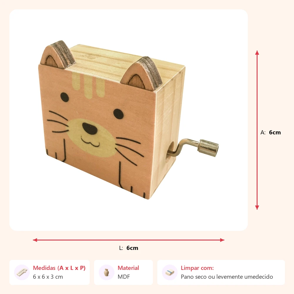 Caixa de música gato 6x6x3cm - Imagem 2
