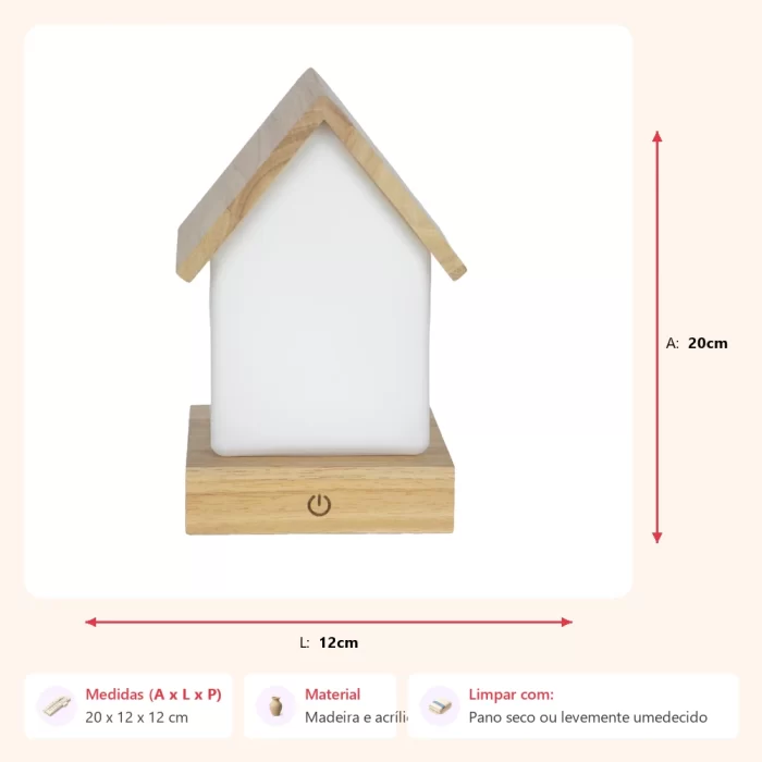 Luminária casinha recarregável 20x12x12cm - Imagem 2