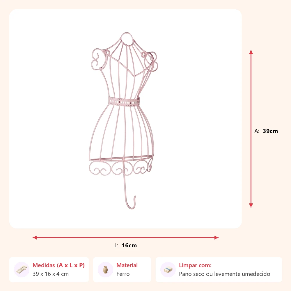 Gancho vestido rosa 39x16x4cm - Imagem 2