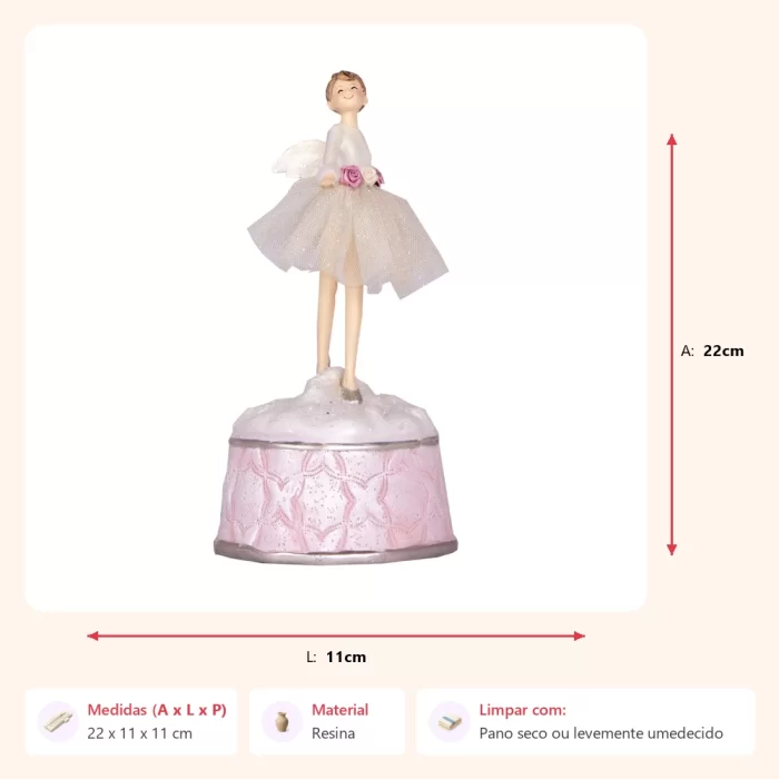 Caixa música fada branco rosa 22x11x11cm - Imagem 2